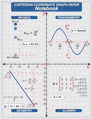 Cartesian coordinate graph paper notebook: for College Math (Geometry - Algebra - Physics - Trigonometry)