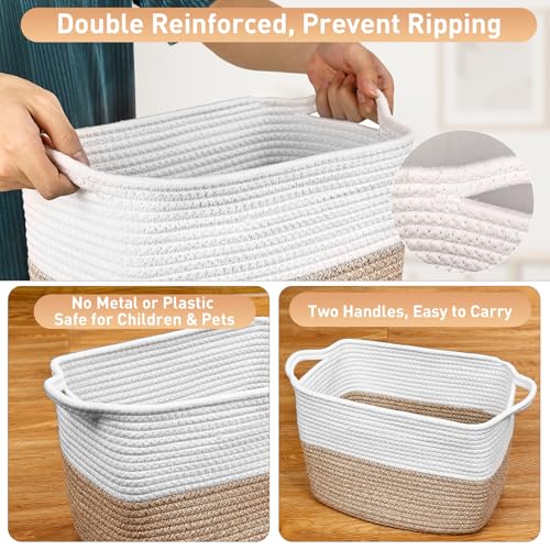 Lychico Cotton Rope Woven Basket with Handles for Shelves,Toys,Book, Cloth Storage Baskets Bin for Organizing, 33x25x22.5cm Toy Decorative Organizer for Living Room, Bathroom - White&Brown - Cosy Home Interiors Lychico Cotton Rope Woven Basket with Handles for Shelves,Toys,Book, Cloth Storage Baskets Bin for Organizing, 33x25x22.5cm Toy Decorative Organizer for Living Room, Bathroom - White&Brown - Image 5