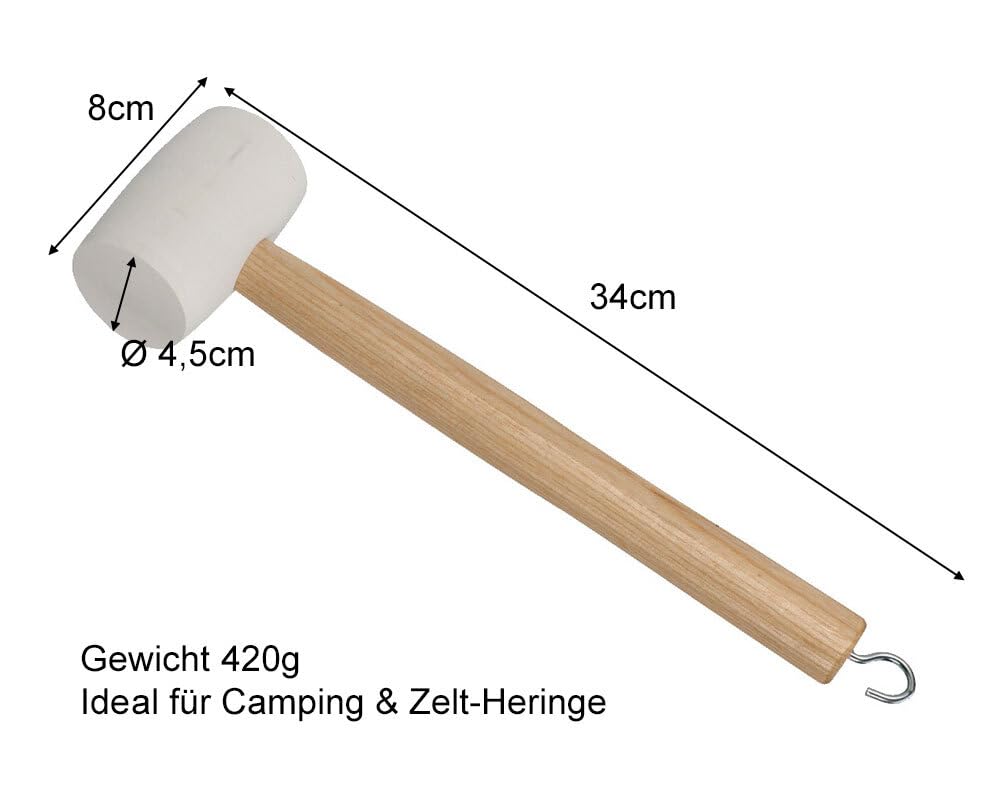 Gummihammer Camping Weiß für Heringe Holzgriff Zelt mit Heringsauszieher Haken Baumarkt