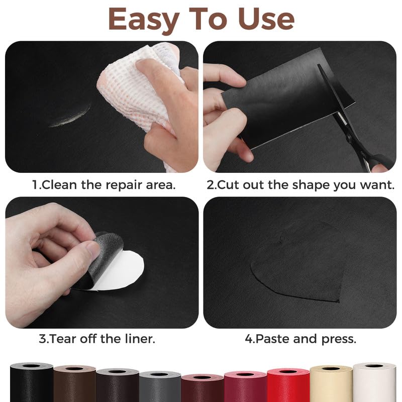 Miniatura 7 de Kit de reparación de cuero, parche de reparación de cuero autoadhesivo de 11.8 x 118 pulgadas con resistente al desgaste, impermeable, cinta de