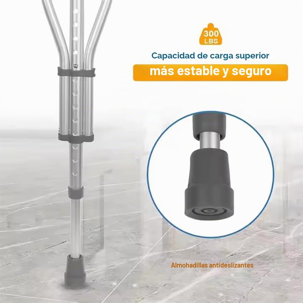 NEWFUN Muletas Adulto, Muletas Adulto Acolchadas, Muletas Plegables, Muletas, Capacidad de Carga 150 KG, Muletas de Aluminio con Apoyos Blandos para Antebrazos y Manos, Gris, 1 Par