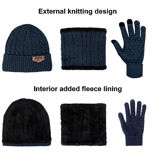 Image of Loritta Winter Hats for Men, 3 PCS Fleece Beanie Scarf Gloves Set