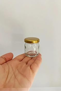 6 Adet 40 ml Metal Kapaklı Şeffaf Numune Mama Ek Gıda Şekerleme Reçellik Küçük Cam Kavanoz, Sarı