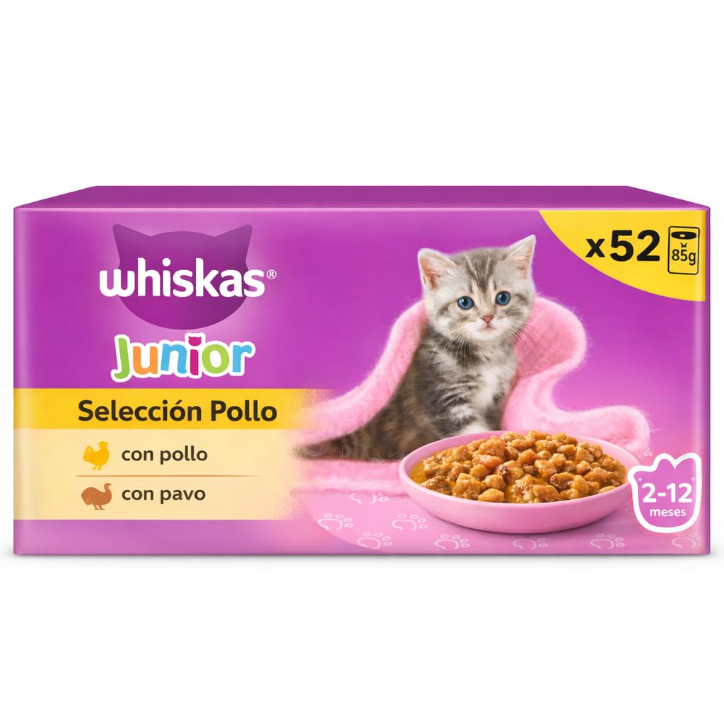 Whiskas Junior Wet Cat Food, Chicken and Turkey Selection, 2-12 Months, 52 Sachets x 85g