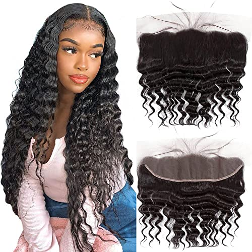 QTHAIR 12A 13x4 HD Lace Frontal Human Hair 12 Inch Loose Deep Wave Frontal Pre Plucked with Baby Hair Ear to Ear Transparent Lace Frontal Closure