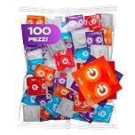 ON) Mix di preservativi | 100 pezzi | Preservativi premium 7 tipi & dimensioni con larghezza 54 mm | 20x extra sottile, naturale & a puntini | 10x extra forte, con fragola, banana, cioccolato