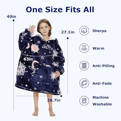 THREE POODLE Wearable Blanket Hoodie, Oversized Sherpa Sweatshirt Blanket for Adults Women Men, Warm Cozy Hooded Blanket, Glow in the Dark, Gifts for Mom Girlfriend