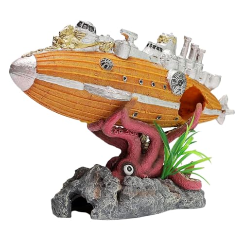 KALLORY 水槽造園難破船 水族館の装飾大 水族館の砂利 アクア 水槽のアクセサリーの装飾 水生の miniature mimc オクチピーチ 潜水艦モデル マイクロランドスケープの装飾 樹脂