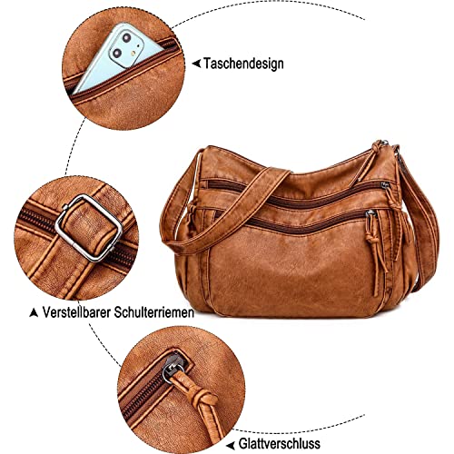 Kleine Handy Umhängetasche Damen Handytasche zum Umhängen Leder Crossbody Bag mit Breiter Gurt für iPhone Samsung Huawei – Bild 6