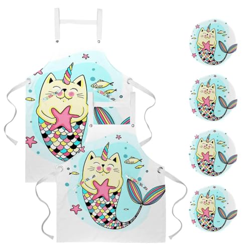 Lot de 2 tabliers de cuisine chat sirène pour la pâtisserie et le service