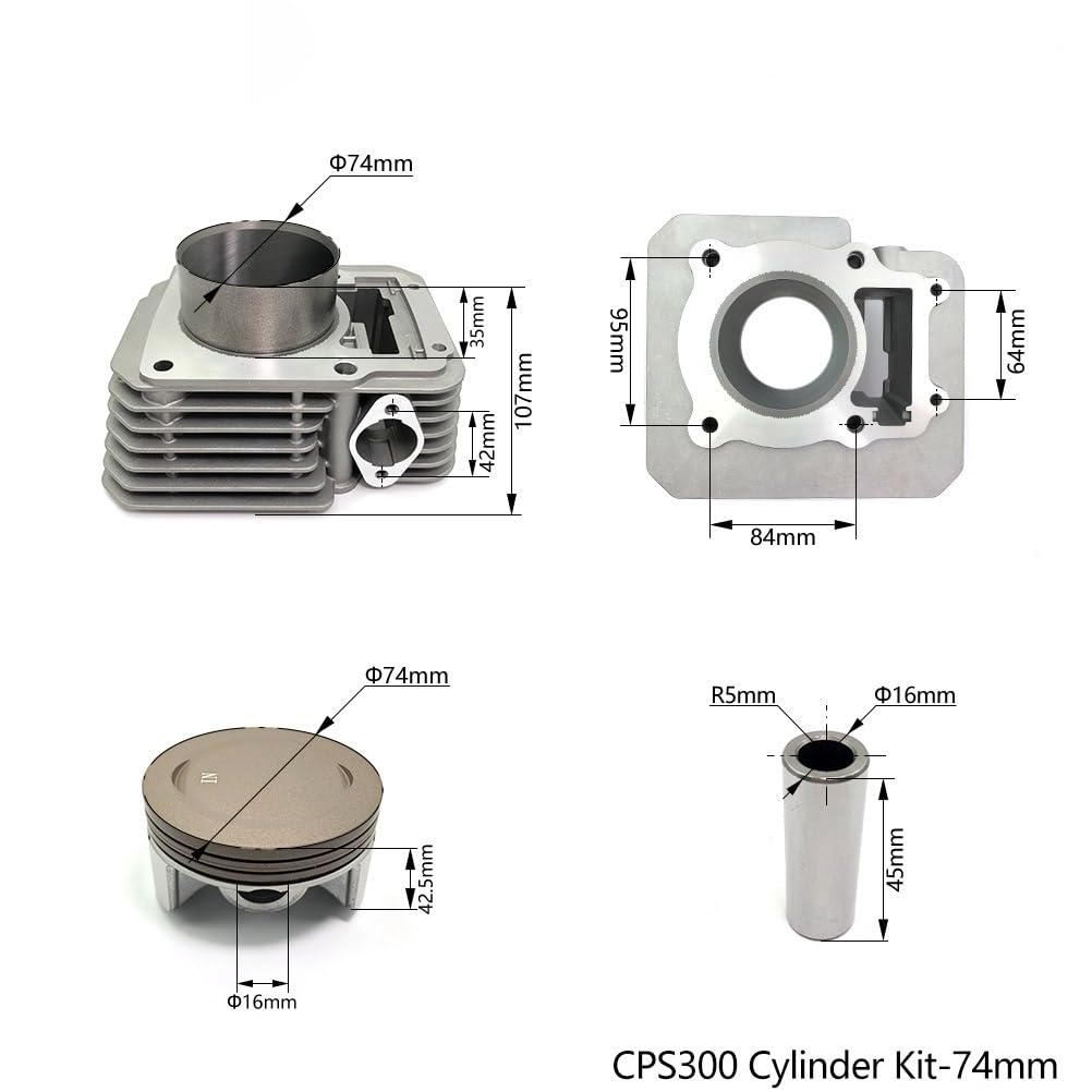 Zestaw cylindra do tuningu Zestaw cylindrów 74MM zestaw uszczelek pierścienia tłokowego pasuje do silnika ZS172FMM-3 CB250-F 250CC ulepszony 300CC