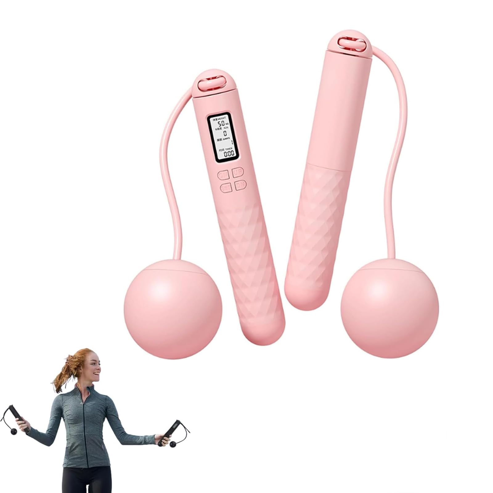 Cordless Skipping Rope, Skipping Rope with Counter, Digital Wireless Skipping Rope with LED Display, Non-Slip Handle, Jump Rope for Fitness Exercise Home Gym Women Men Adult (pink)