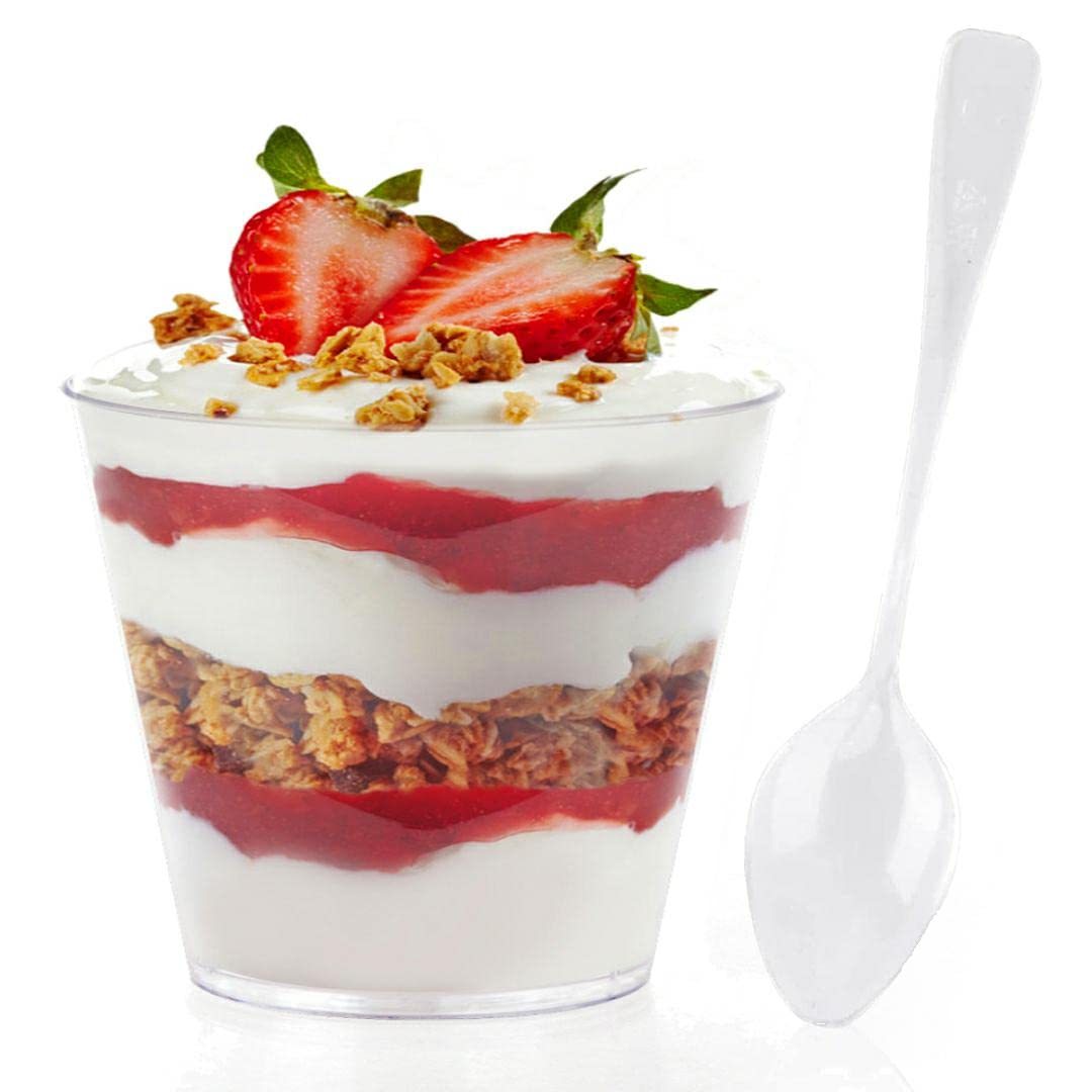 50Pack 5oz Clear Plastic Dessert Cups with Spoons Plastic Tumbler