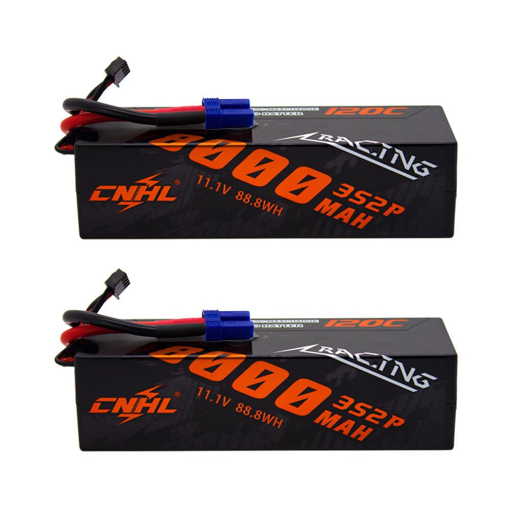 CNHL 3S Lipo Battery 8000mAh 120C 11.1V Lipo Battery with EC5 Plug Connector for RC Car Truck Boat 1/10, 1/8,1/12 LOSI Associated Racing Hobby(2 Packs)