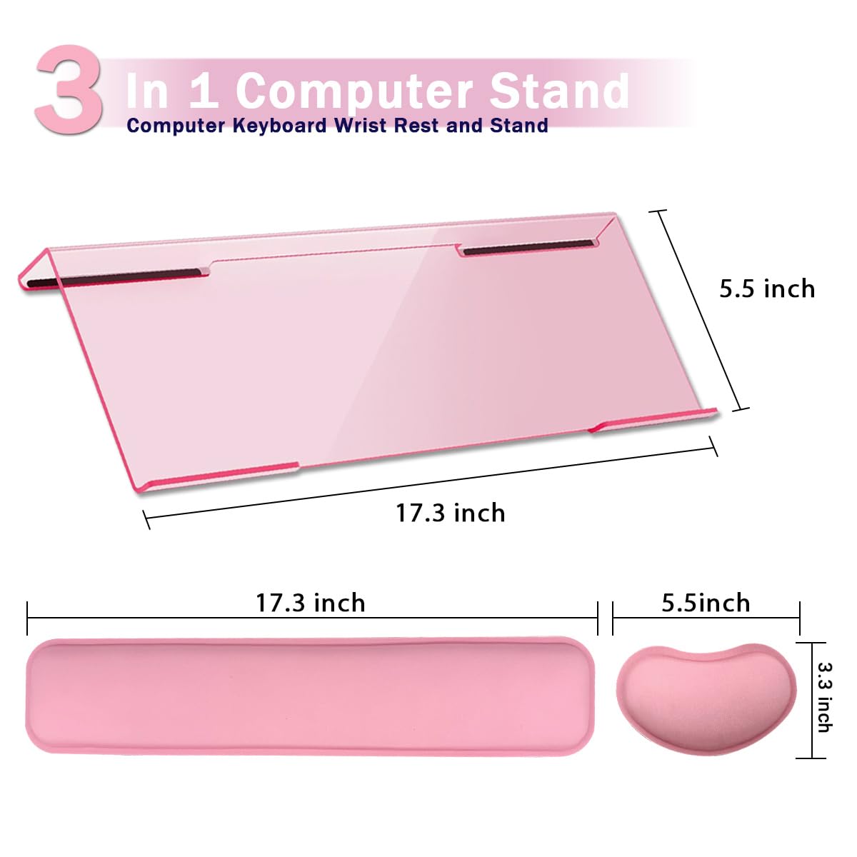 Ensemble de repose-poignet pour clavier d'ordinateur de bureau, support de clavier facile à taper avec repose-poignet pour bureau, maison, école – Rose