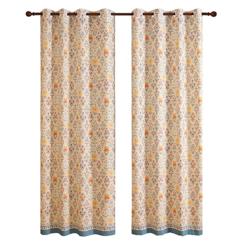 Image of ISAENNE Designer French Linen Printed Curtains,2 Panels,71 inchx65 inch-Floralsea