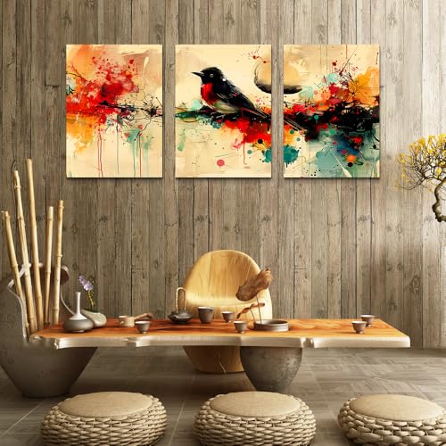 DZRWUBHS Boho Canvas Wall Art - Large Abstract Animal Wall Pictures for Living Room, Bedroom & Office - Ready To Hang, 3 Pieces