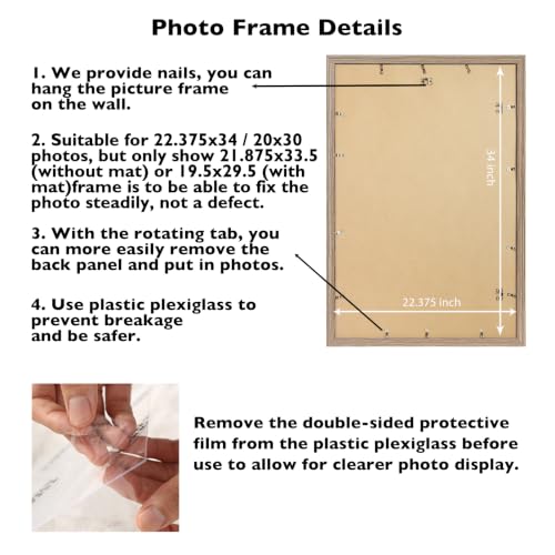 Image of JCJMY 22.375x34 Picture Frame with 20x30 Mat, Display Photo 20x30 with Mat or 22.375 x 34 Without Mat, Wall Hanging Large 22.375 by 34 Poster Frame with Plexiglass, Rustic Brown