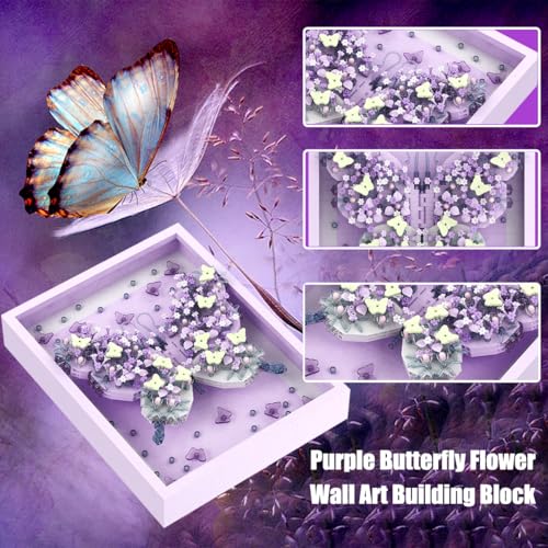 BDYDT Wall Art Purple Butterfly Flower Building Blocks Set; A Wall Decor Set for Adults Who Love Creative Hobbies(2000+ Pieces) Toys Gifts for Kid and Adult
