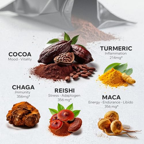 Organic Cocotropic Mushroom Hot Cocoa - Mushroom Coffee Alternative | Sugar Free Hot Chocolate | Organic Cocoa Powder, Reishi Mushrooms, Chaga, Maca Root, Turmeric | Delicious Sustained Focus, Energy & Mood Without Jitters | 16oz