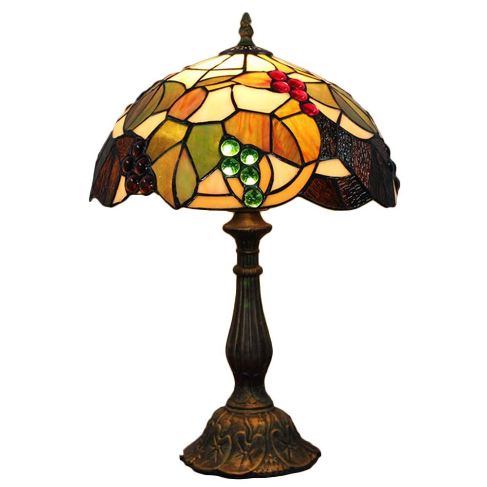 Aioneer 12 Inch Tiffany Stained Glass Table Lamp Color Grape Glass Bed Lamp Room Bedside