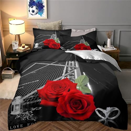 Housse de couette zippée confortable roses 3D pour un lit simple sans plis