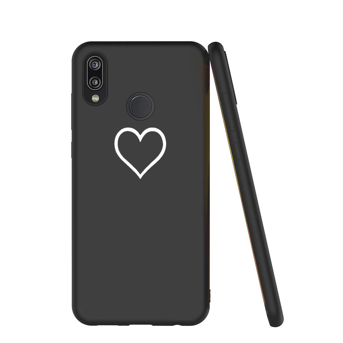 2 Pezzi Cover Con Cuori Per Huawei P20 Lite – Custodia Morbida In TPU Sottile Con Disegno Amore – Antiurto E Antigraffio, Colori Nero E Rosa