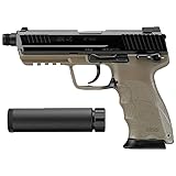 Pistola de Airsoft de Gas blowback Modelo HK45 Tactical en Color Tan de la Marca Japonesa Tokyo Marui. Potencia  1 J