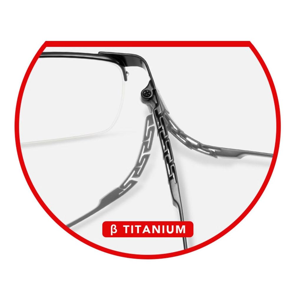JIETIAN Negocio de Hombres de Titanio Puro HD Anti-Blue Light Lentes de Resina asférica 1,56 Gafas de Lectura,Plata,+2.25