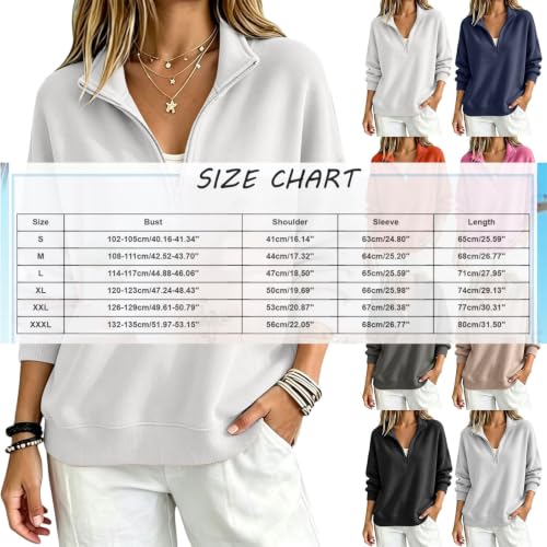 Oversized Quarter Zip Pullover Women Casual Half Zip Sweatshirts White L - image 6