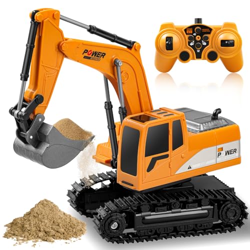 Daioller Excavateur de Construction - Jouet télécommandé pour Enfants 3+, RC Excavator Hydraulique avec Recharge/60+Min de Temps de Jeu/Tourne à...