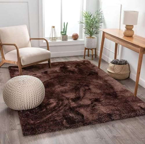Image of Polyester Fluffy Fur Rugs & Modern Shaggy Floor Carpets for Living Room,Sofa Area,Hall,Kids Room,Guest Room | Elegent Bedside Runners for Besdroom(5X8 Feet Coffee)