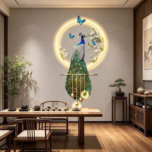 Décoration murale LED paon 3D en céramique de luxe pour entrée - 8