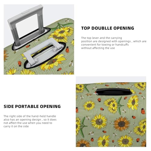 Sage Green With Sunflowers Print Luggage Covers For Suitcase,Elastic Washable & Stretchable Suitcase Covers For Luggage, Anti-Scratch - Fits 18-32 Inch Luggage-No Luggage Included3