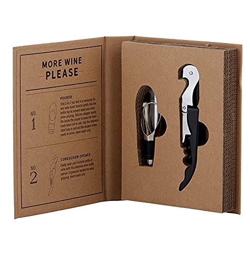 Korkenzieher und Weinausgießer Set "More Wine Please" in Geschenkbox aus Karton Cover