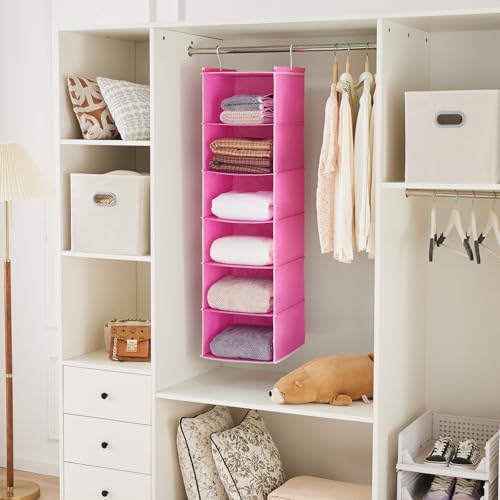 Image of MAX Houser 6-Shelf Hanging Closet Organizer, Hanging Storage Shelves with 2 Sturdy Hooks Space-Saving for Bedroom, Foldable (Pink)