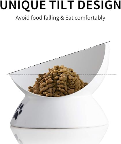 Miniatura 27 de Sweejar Cuencos elevados de cerámica para gatos, platos inclinados para alimentos o agua, cuenco elevado de porcelana para mascotas, protege