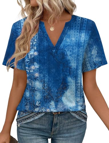 Image of WEESO Womens Tops Summer Short Sleeve V Neck Blouses Business Casual Loose Fit Tshirts Trendy Fashion Outfits