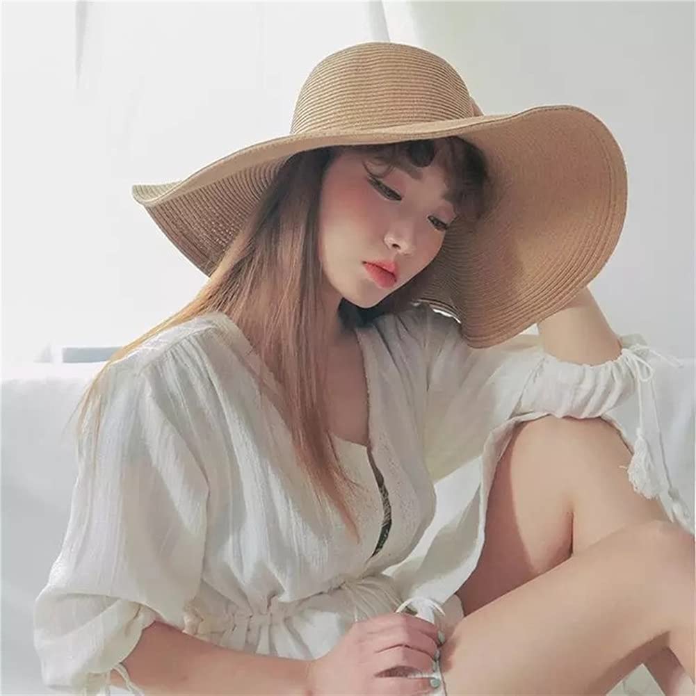 Sombreros de Mujer, Gorro de Verano Negro, Gorro de Playa, Sombrero de Paja, 56-58 cm (código M)