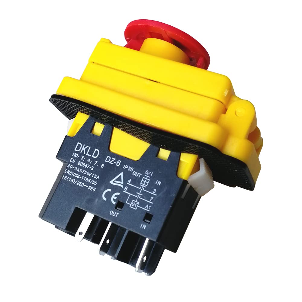 DKLD DZ-6N 4Pins Elektromagnetische schakelaar met stroomuitval en onderspanningsbeveiliging, aan/uit-drukknopschakelaar voor industriële gereedschapsmachines Ac 250V 16 (15) A DZ-6 IP55 5E4