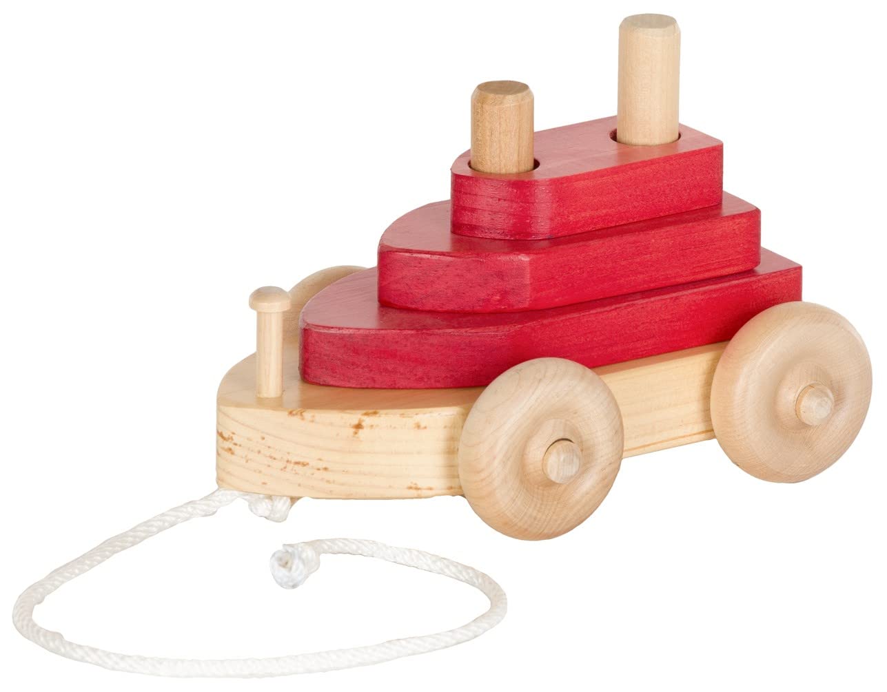Furniture Barn USA Boat Pull Toy, Red and Natural Maple