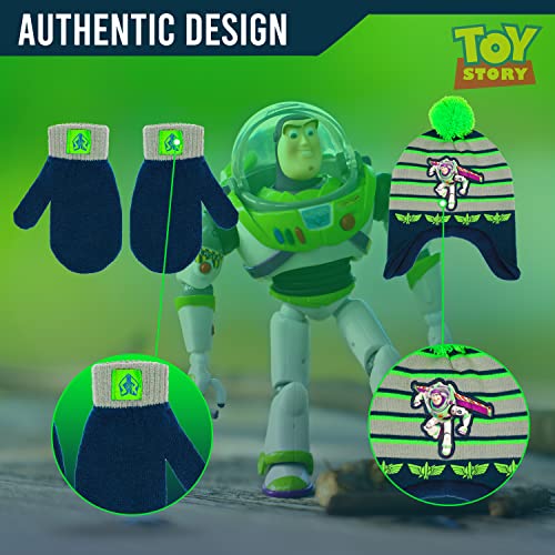 Image of Disney Toy Story Buzz Lightyear Toddler Winter Hat and Snow Gloves for Boys 2 Pc. Set, Soft Mittens with Warm Pom-Pom Beanie