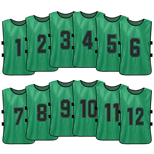 HUIOP 12 UNIDS Adultos Fútbol Cazadores de fútbol secado rápido Jerseys juventud deportes Scrimmage equipo de fútbol entrenamiento numerado baberos práctica chaleco deportivo