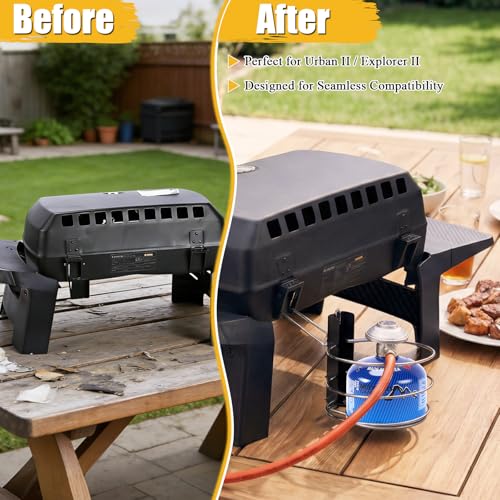 GFTIME Kartuschenhalter Set für Enders Urban II & Explorer II, Gaskartuschen Halterung mit Gasschlauch & 50mbar Gasregler, Schraubkartuschen Adapter, Grill Zubehör Schwarz