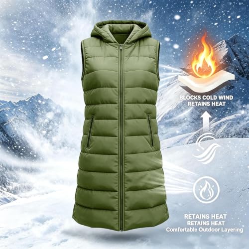 Gumipy Long Puffer Vest Women Hooded Quilted Vest Warm Winter Puffer Jacket - image 7