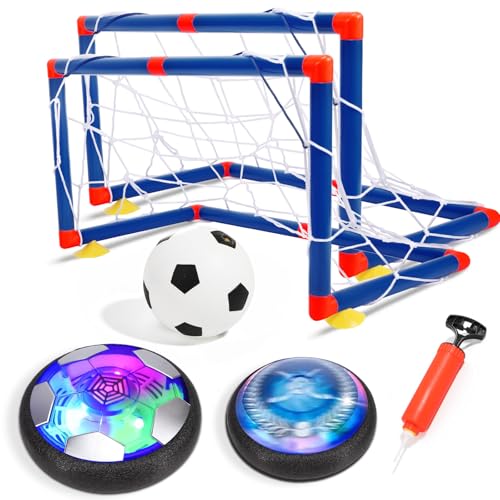 プリントン LED ホバー サッール セット、ゴール 2 、 ミニ サッカーボール、ポンプ付き – 子供用室内サッカー カーボール ゲーム – 6、7、8歳男の子の誕生日プレゼント-6~8歳、8~12歳の男の子サッカー ギフト