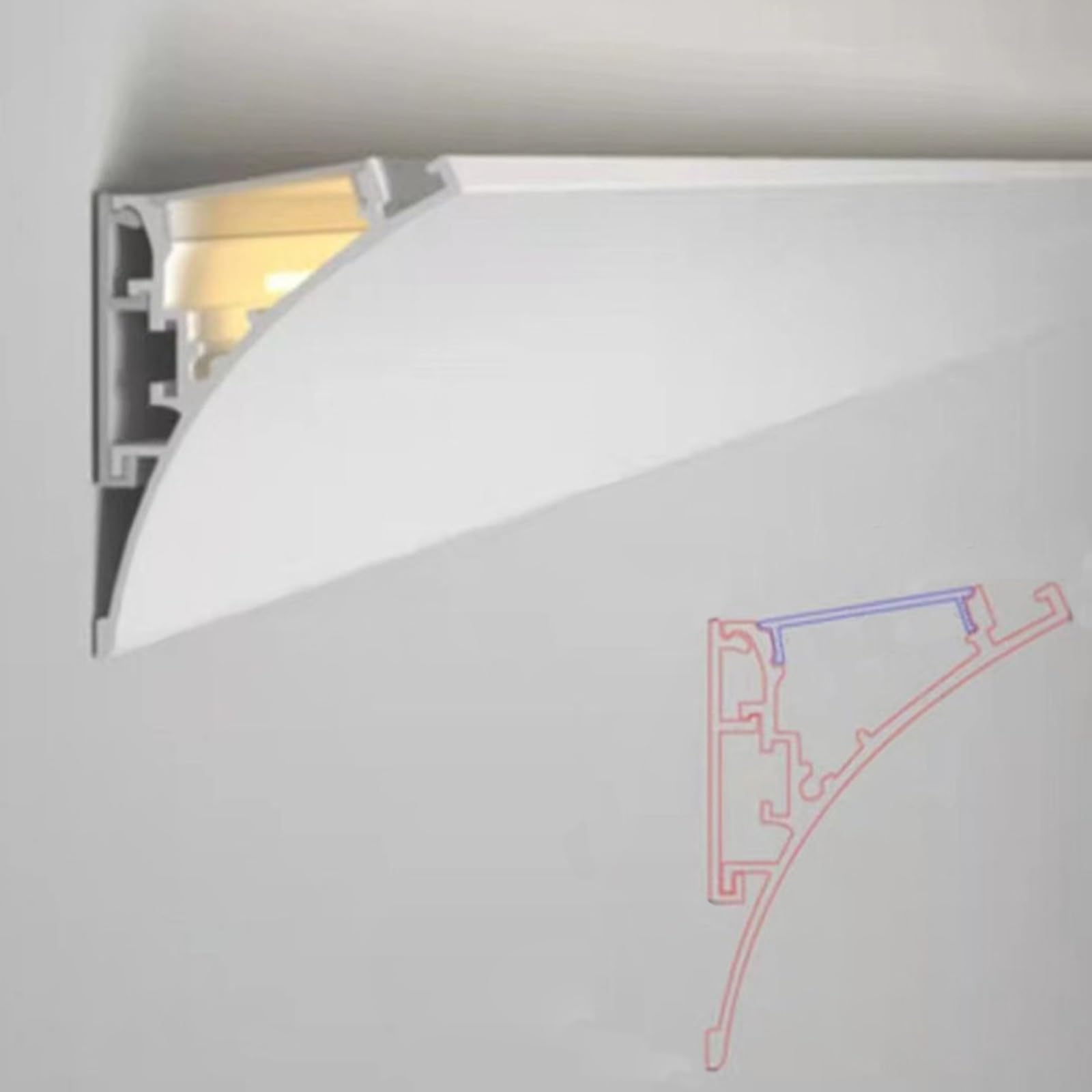 Canal de diffusion en aluminium blanc pour plinthe LED et moulure de corniche 10m