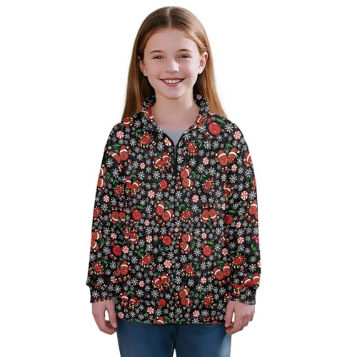 Image of AmzPrint Girls Graphic Quarter Zip Coat Long Sleeve Lightweight Oversized Athletic Running Hoodies For Kids Teen Girls