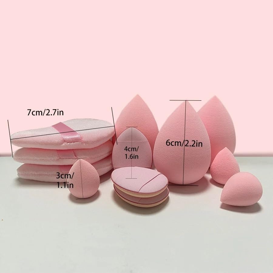 12pcs Small Medium and Large Combination Set Makeup Puff Essential for Beginners Cosmetic Puff Set Makeup Foundation Sponge (Color : Pink) - Image 4