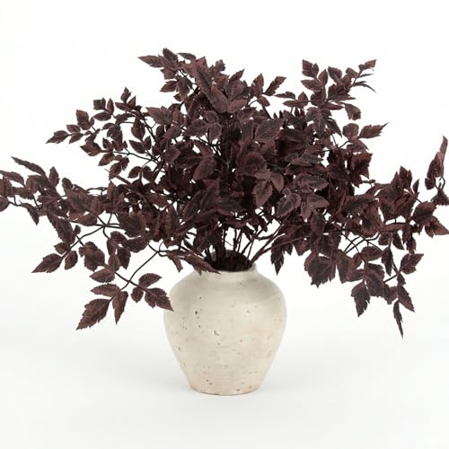 Daynight 4 Pcs Artificial Cimicifuga Plants with Fall Leaves Faux Fall steams Greenery Branch for Vase Table Thanksgiving Autumn Halloween Centerpiece Decor (4 Chocolate)